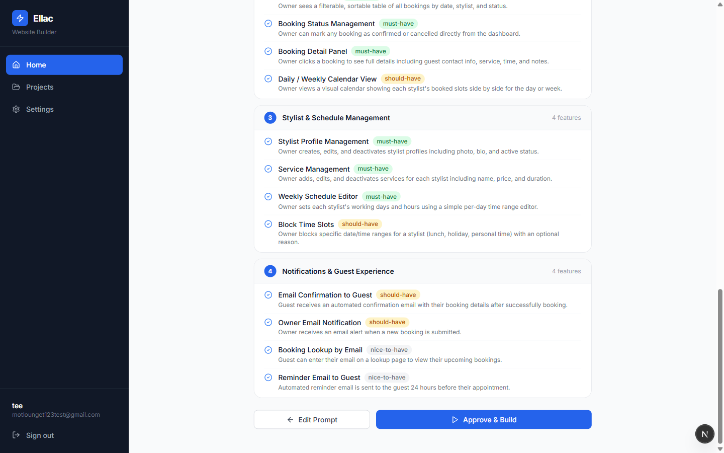 Features, grouped and prioritised