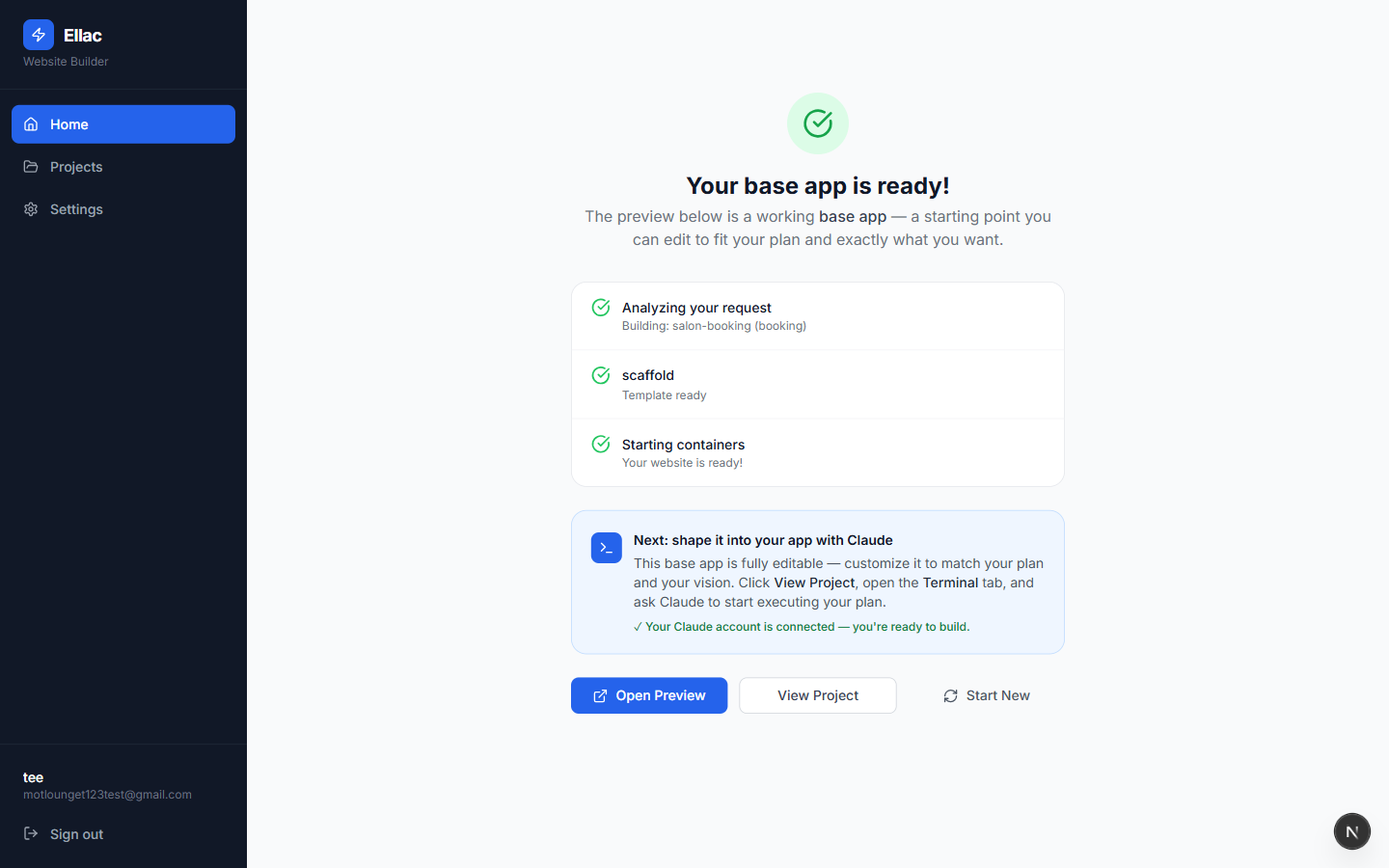 The base app is running